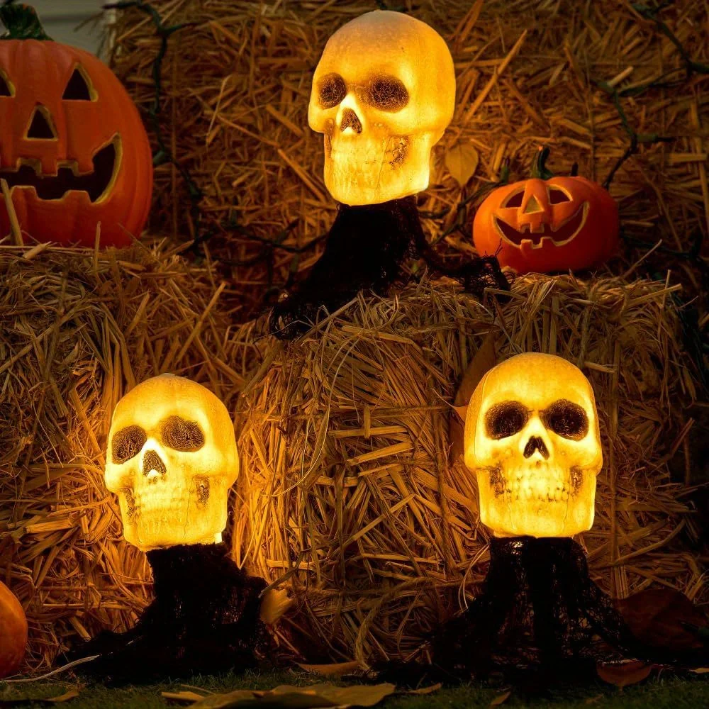 3 Pcs Halloween Skeleton Decorations - Outdoor Light Up Skull Stakes Pathway Makers for Lawn Props Yard Decor - Image 6
