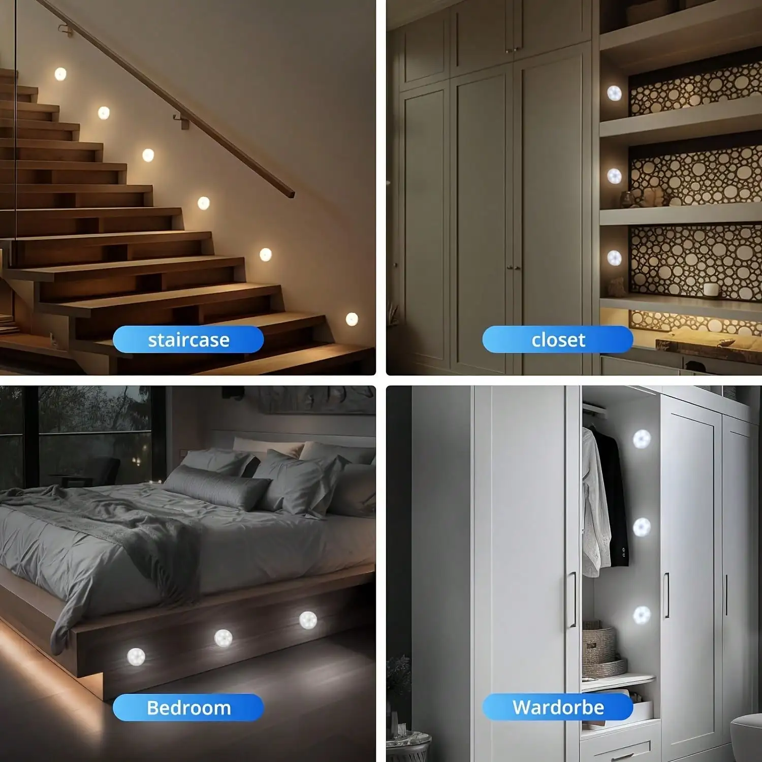 5-Piece 8-LED USB Rechargeable Motion-Sensing Night Light, Magnetic Wall Lamp, White/Warm White Light, Suitable for Staircases, Wardrobes, Bedrooms, Bedside Areas, Shoe Cabinets, for Home Use. - Image 5