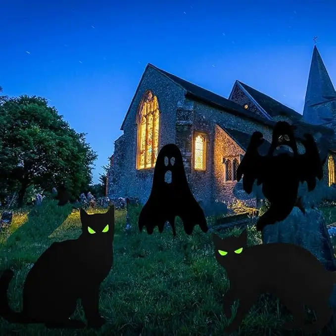 MYBOLE 6 Pack Halloween Black Scare Cat and Ghost Statues Party Decorations Yard Signs with Stakes - Image 3