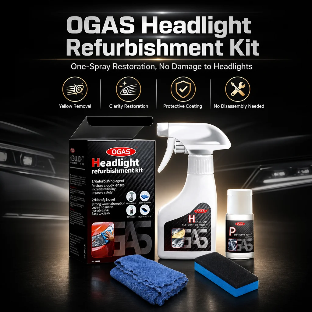 OGAS Car Headlight Restoration Coating Kit 180ml+10ml Yellow Oxidation Remover No Sanding Polishing Agent Auto Lamp Refurbish Protective Fluid with Cleaning Tools - Image 12