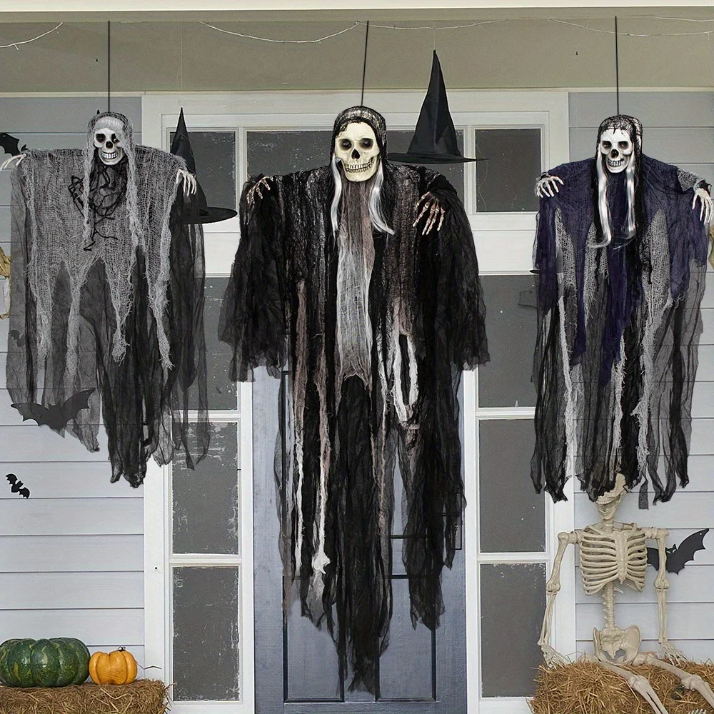 3 Pack Hanging Halloween Skeleton Ghosts Decorations, Grim Reapers for Best Halloween Outdoor Decorations - Image 9