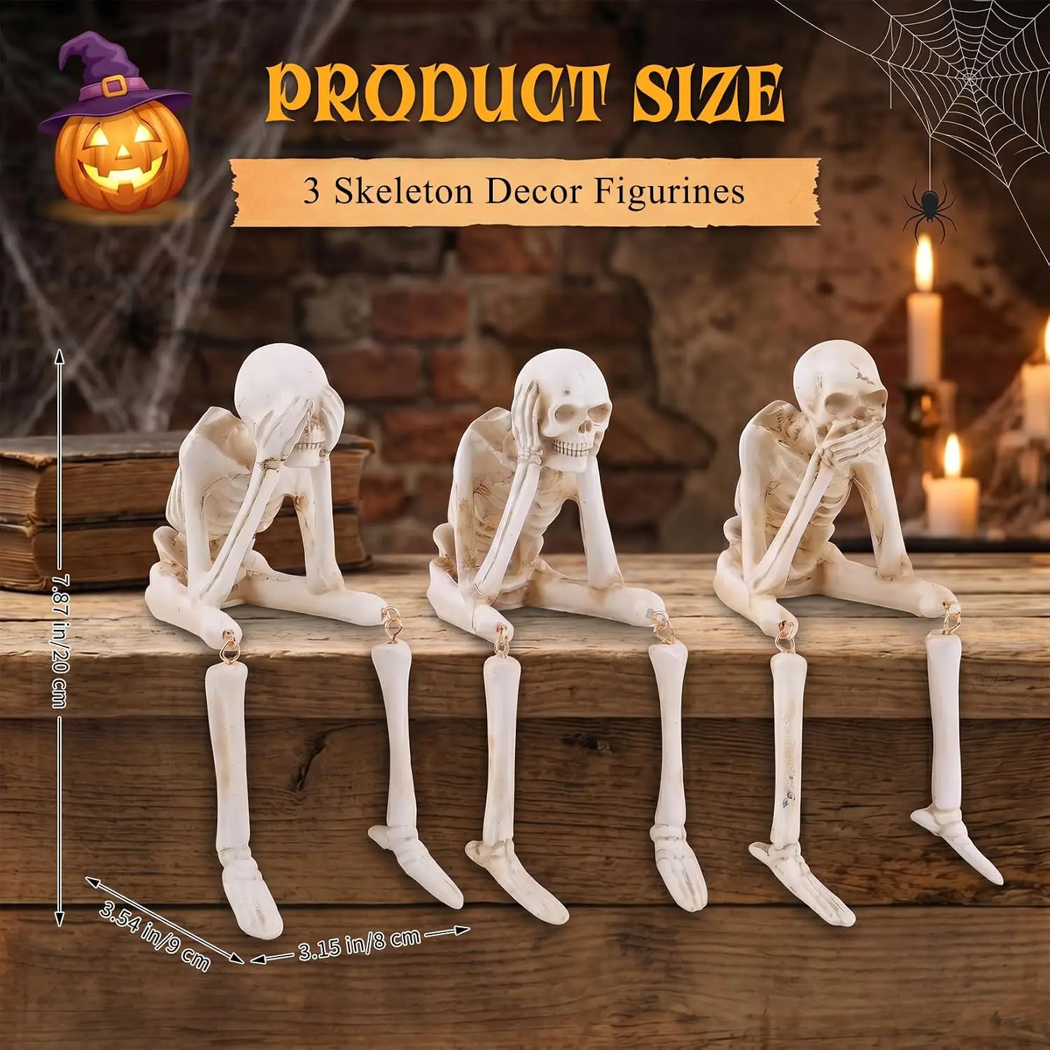 3PCS Halloween Skeleton Figurines Set Full Body Skeleton H Movable Joint Plastic Hanging Skull Ornament for Haunted House Party Supplies - Image 4