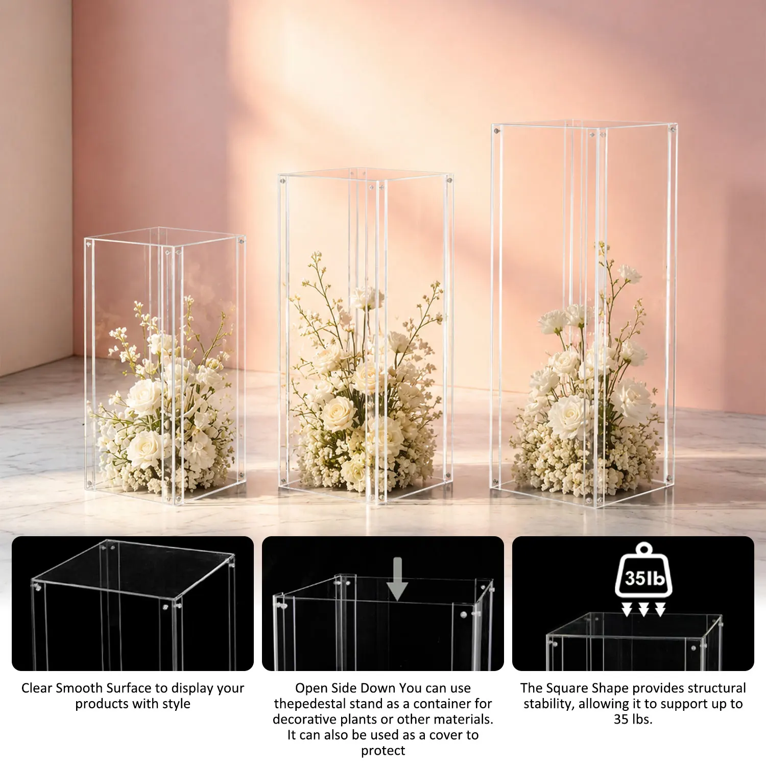 Acrylic Column Pedestal Stand for Party 3PCS Clear Lucite Display Pedestal for Cake Wedding Events Art Gallery Party Decor - Image 8