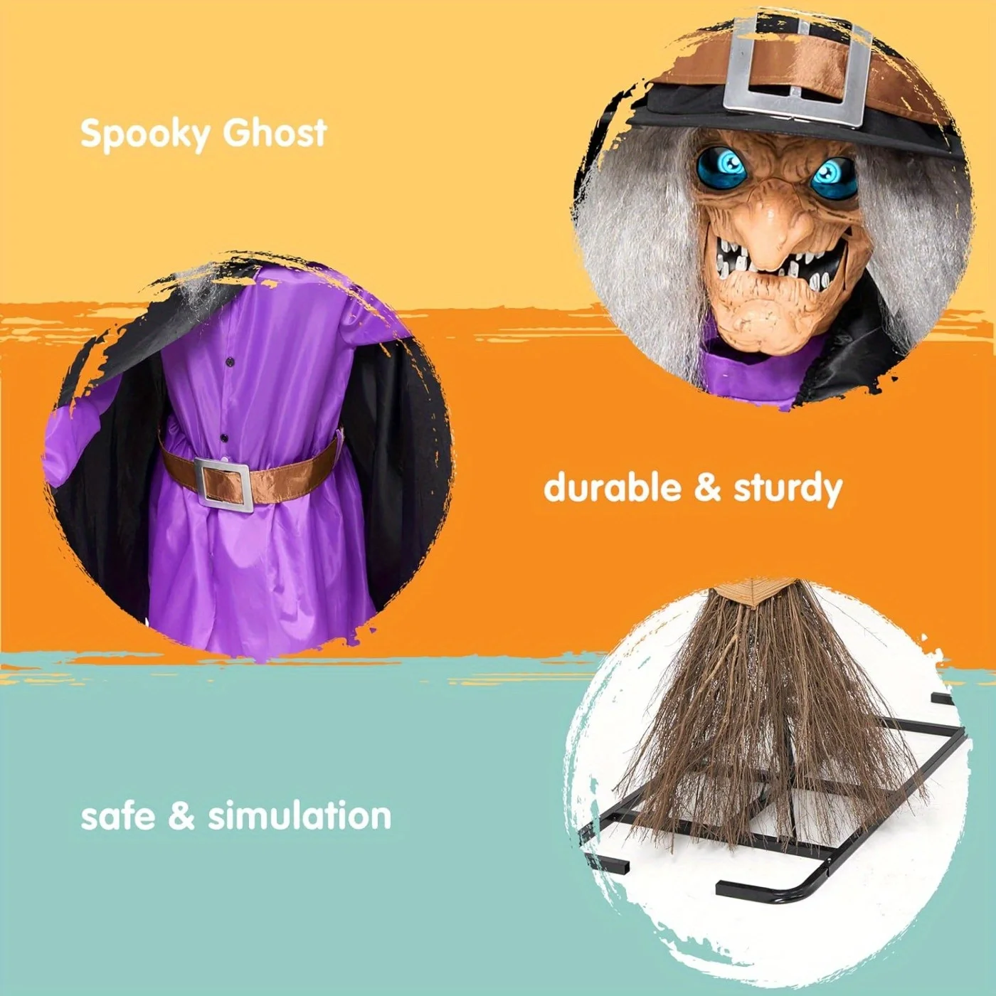8FT Halloween Animated Flying Witch Decorations Outdoor Floating Witch on Broom Animatronics Hovering Witch Decor with Light Eyes and Spooky Voice, Scary Haunted House Prop for Outside Yard Lawn - Image 4
