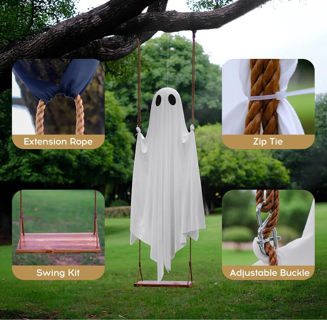 Large Outdoor Hanging Swing Ghost Halloween Decoration Light-Up Spooky Decor for Yard Party Halloween - Image 7