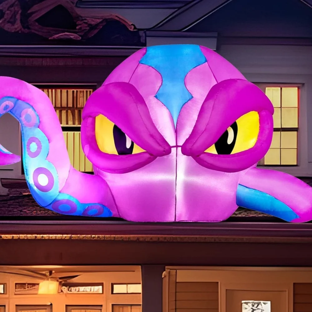 4 FT Tall Halloween Inflatable Purple Octopus Head with Tentacles Broke Out from Window with Built-in LEDs Blow Up for Halloween Window Decor, Outdoor Yard Garden Lawn Party Decoration - Image 10
