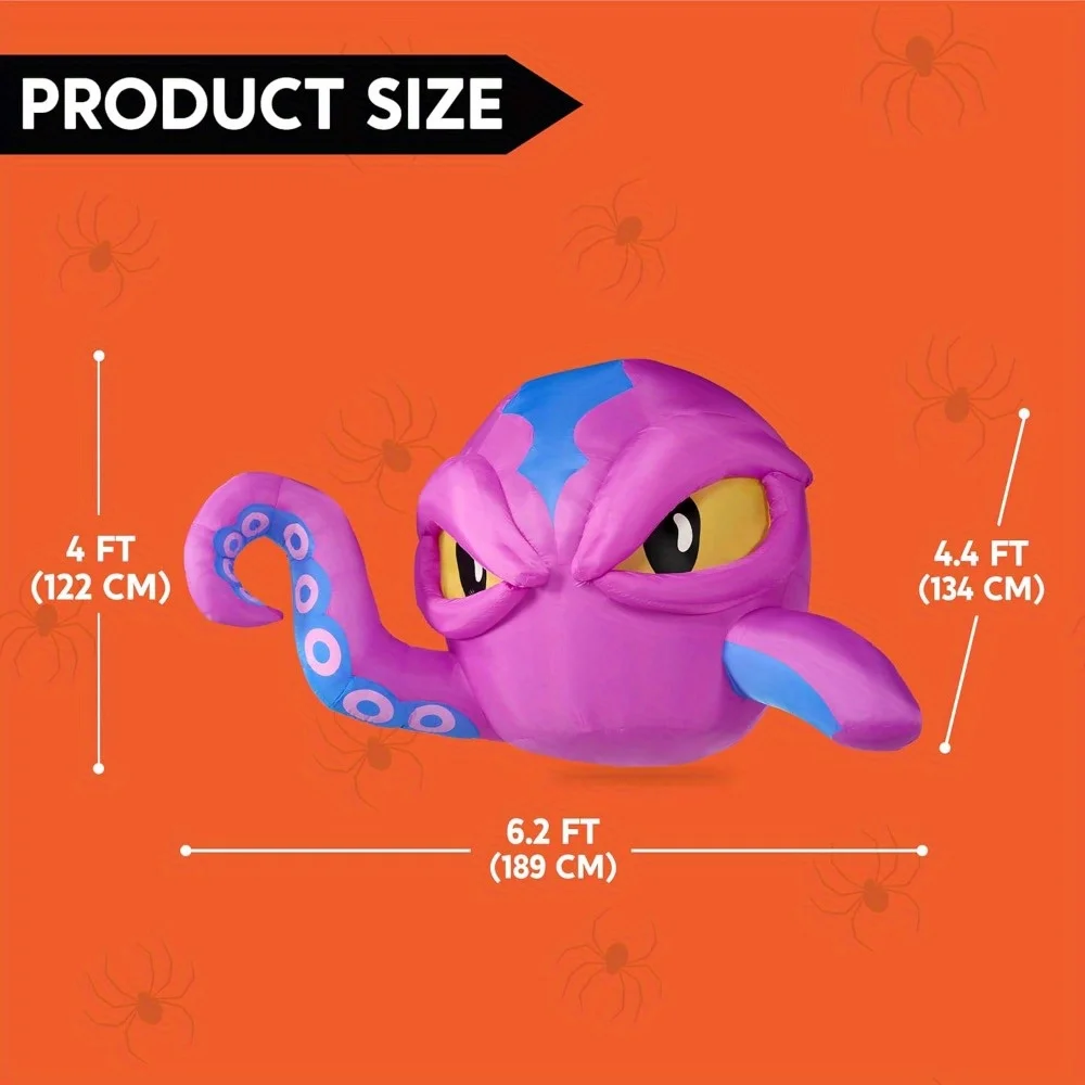4 FT Tall Halloween Inflatable Purple Octopus Head with Tentacles Broke Out from Window with Built-in LEDs Blow Up for Halloween Window Decor, Outdoor Yard Garden Lawn Party Decoration - Image 4
