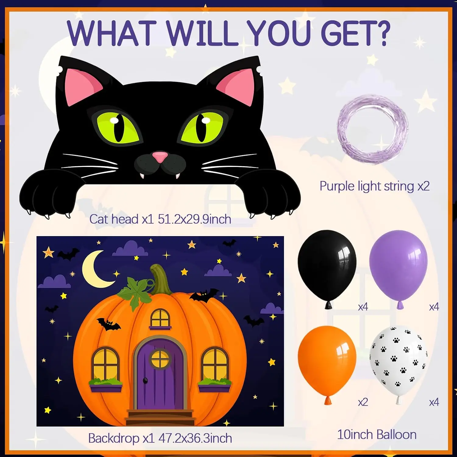 Trunk or Treat Car Decorations Kit, Halloween Cute Black Cat Decorations - Image 2