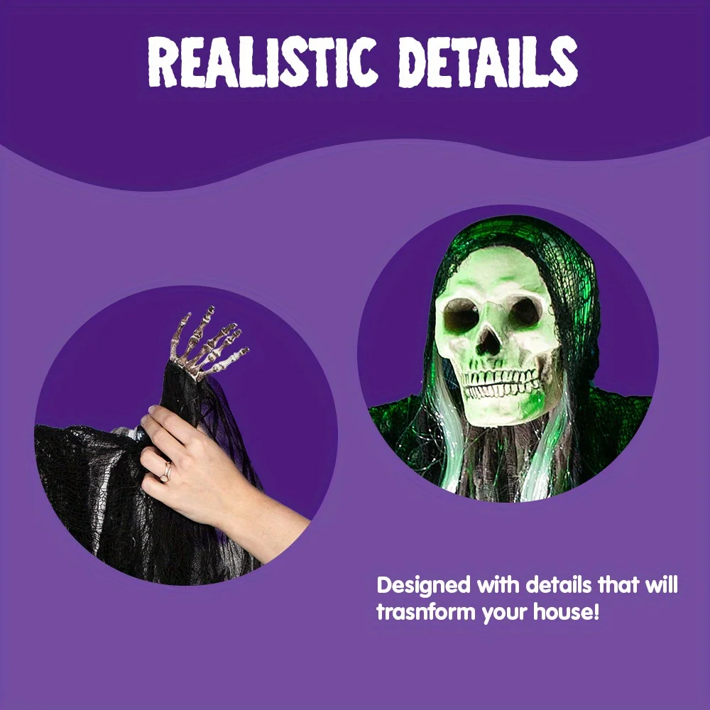3 Pack Hanging Halloween Skeleton Ghosts Decorations, Grim Reapers for Best Halloween Outdoor Decorations - Image 4