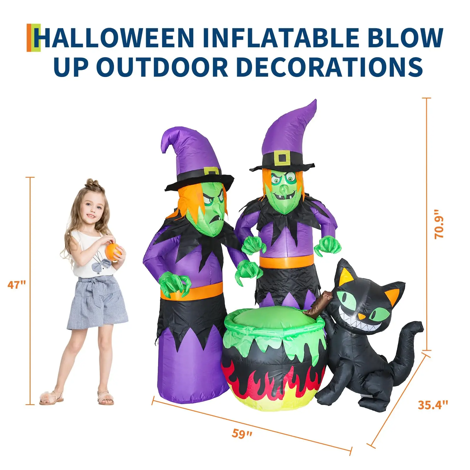 Halloween Inflatable Witch with Cauldron and Black Cat 180cm LED Lighted Waterproof - Image 9