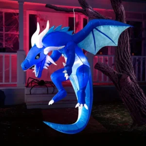 5 Ft Tall Halloween Inflatables Hanging Ice Dragon Outdoor Decorations, Hanging Ice Dragon Blow Up for Yard with Build-in LEDs, Halloween Inflatables Party Supplies Outdoor Decor for Yard
