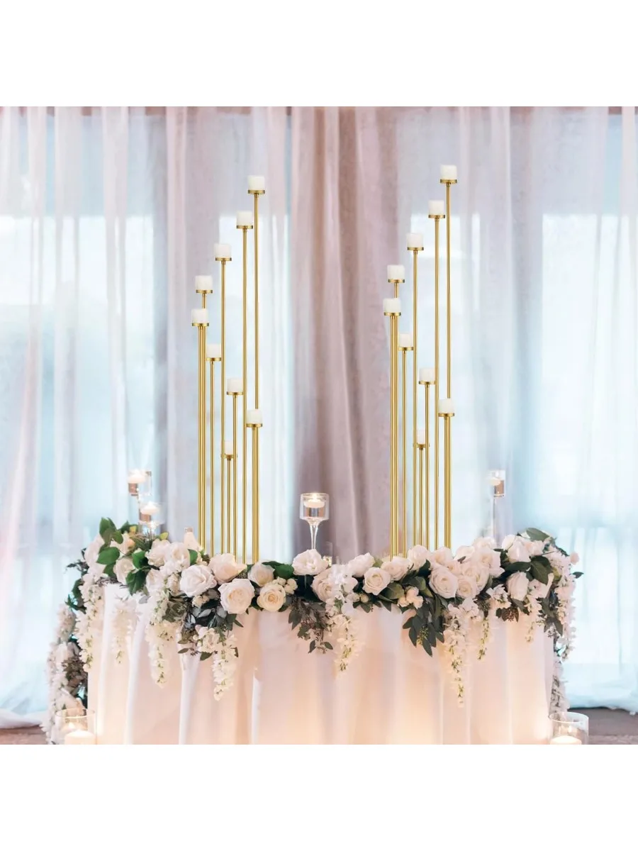 8Pcs Gold Floor Candle Holder 46.3'' 9 Arm Floor Candelabra Tall Candlestick Holder for Home Birthday Wedding - Image 9