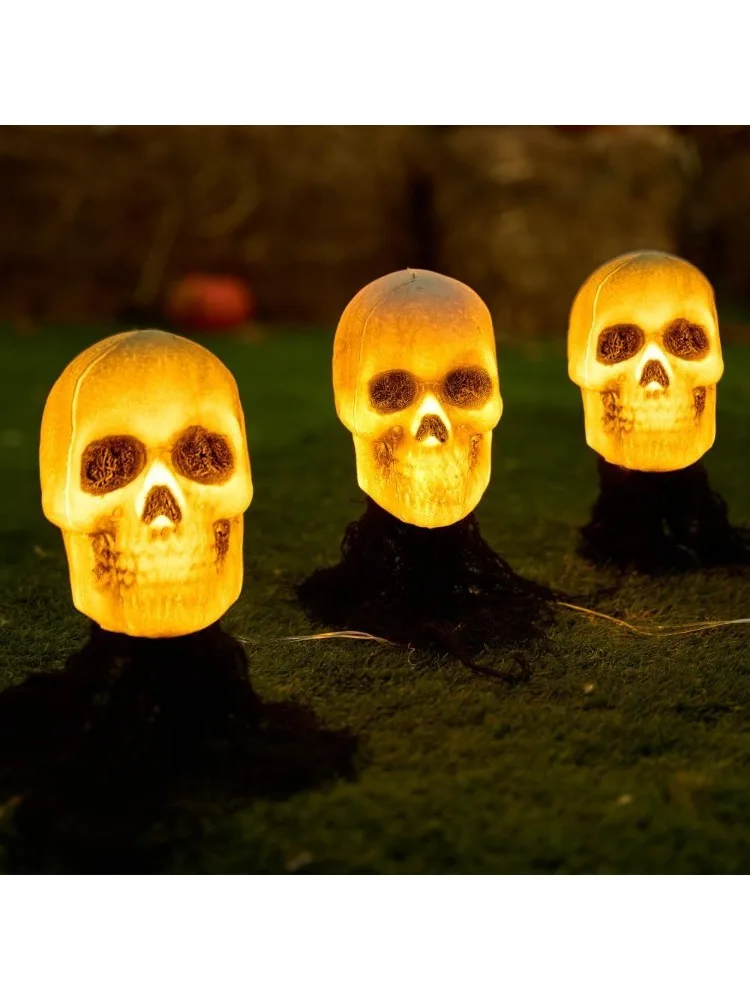 3 Pcs Halloween Skeleton Decorations - Outdoor Light Up Skull Stakes Pathway Makers for Lawn Props Yard Decor - Image 7