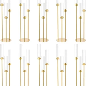 10PCS Gold 3 Arm Candelabra 34" Tall  Taper Candle Holder Centerpiece for Wedding Table Dining Room Party Home Decor Metal Candlestick