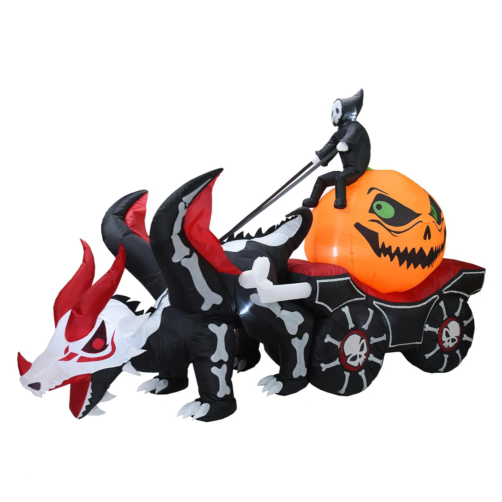 12ft Grim Reaper Dragon Carriage Halloween Inflatable With 3 Led Lights, Outdoor Yard Decoration For Lawn Porch Garden Party Display - Image 9
