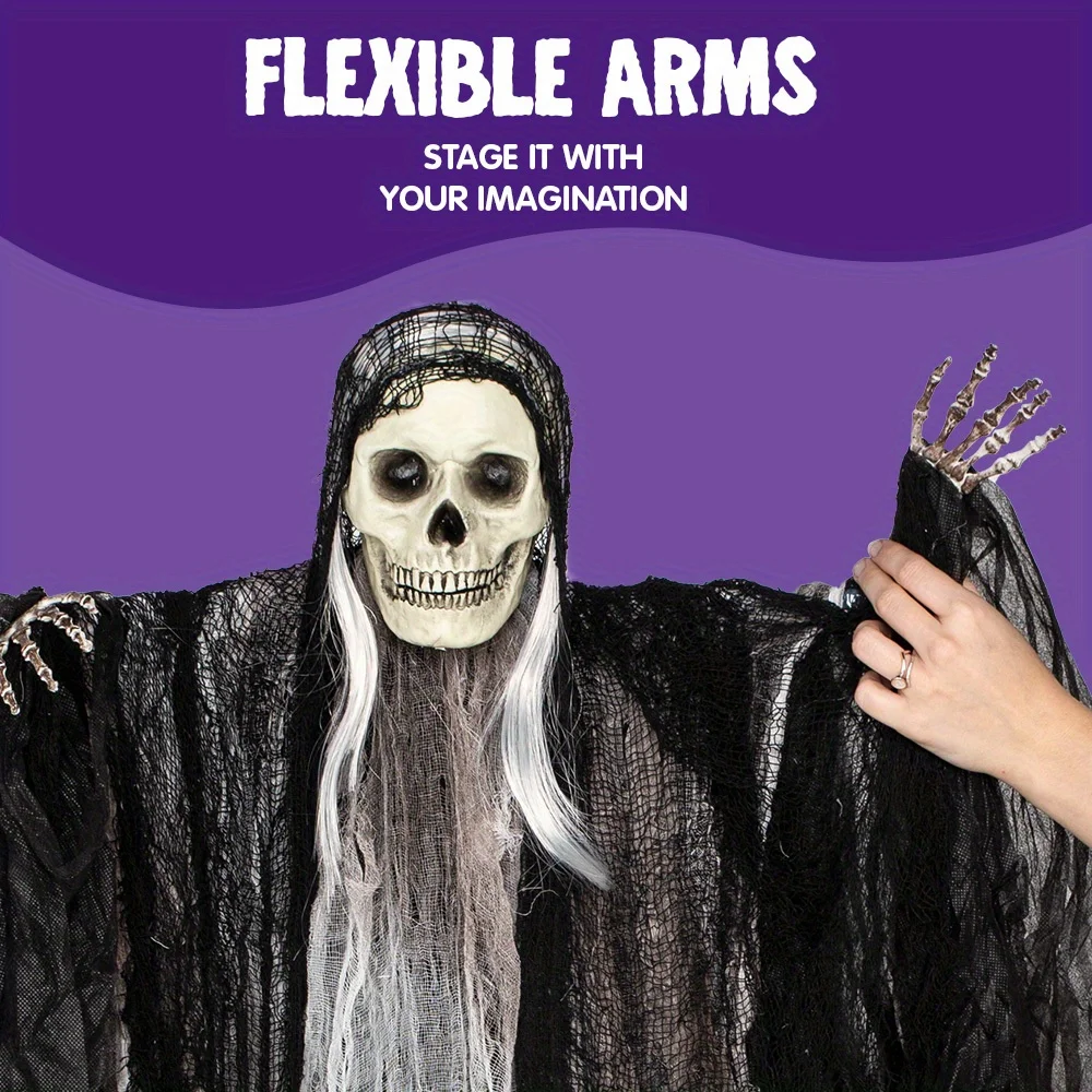 3 Pack Hanging Halloween Skeleton Ghosts Decorations, Grim Reapers for Best Halloween Outdoor Decorations - Image 3