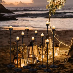 6PCS Metal Floor Candle Holder Centerpieces for Table Black Candle Holder for Pillar Candle for Wedding Party Ceremony Decor