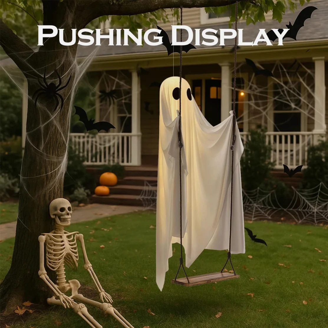 Large Outdoor Hanging Swing Ghost Halloween Decoration Light-Up Spooky Decor for Yard Party Halloween - Image 3