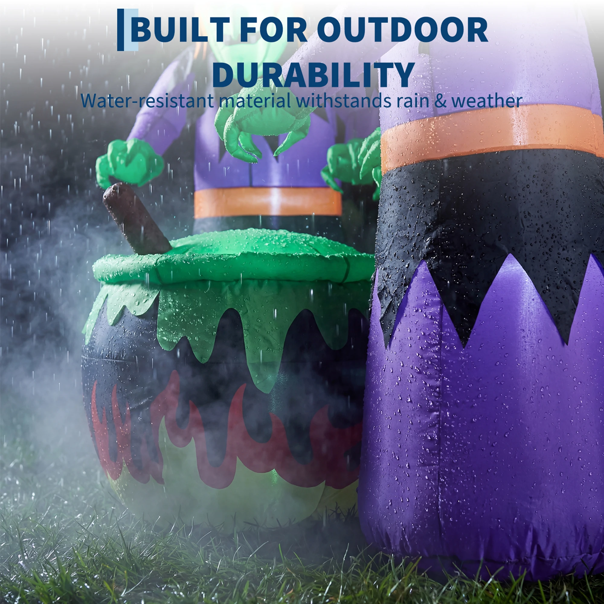 Halloween Inflatable Witch with Cauldron and Black Cat 180cm LED Lighted Waterproof - Image 6