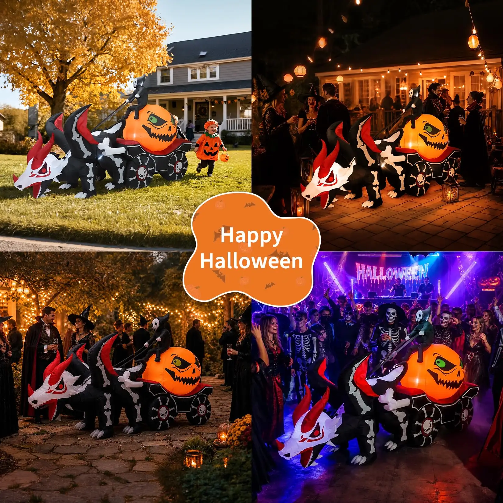 12ft Grim Reaper Dragon Carriage Halloween Inflatable With 3 Led Lights, Outdoor Yard Decoration For Lawn Porch Garden Party Display - Image 8